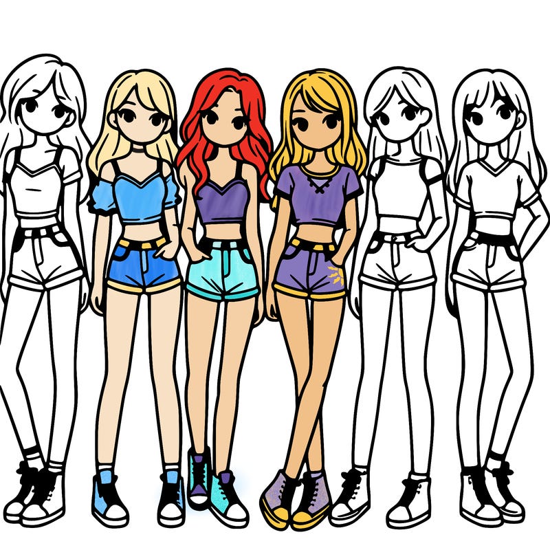 a group of girls wearing crop tops and shorts