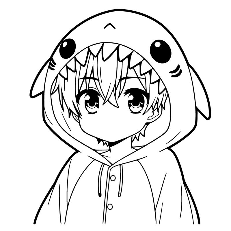 anime boy in a shark onesie