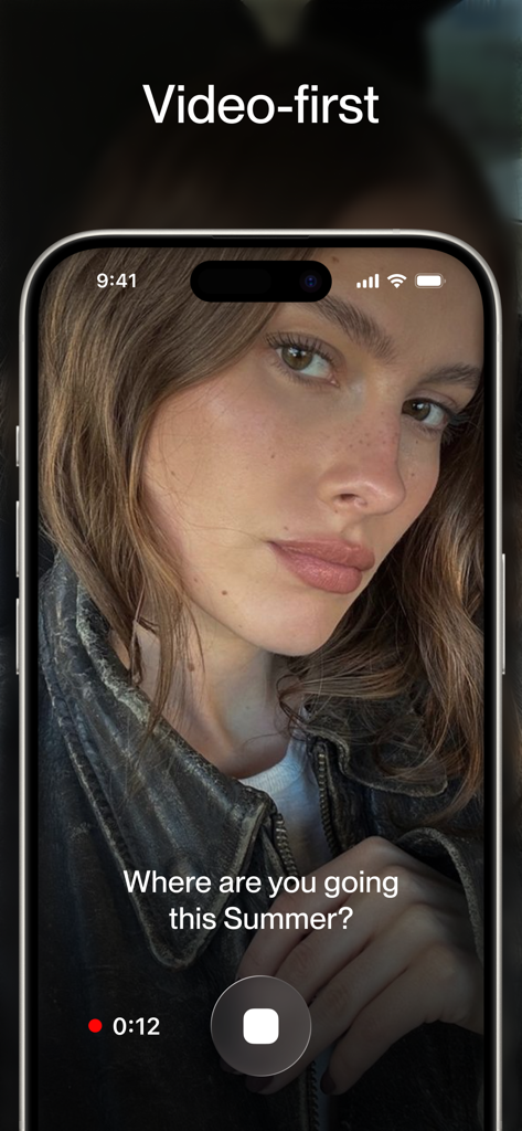 A woman recording a video response on the Hoppy dating app with a video first profile feature