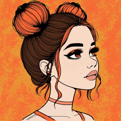 realistic girl with buns on the top of her head
