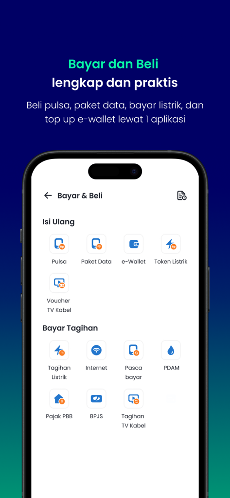 Aladin Bankアプリのインターフェース、請求書払いとモバイルチャージサービスを表示