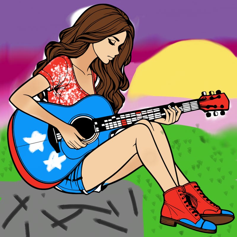 realistic woman play guitar