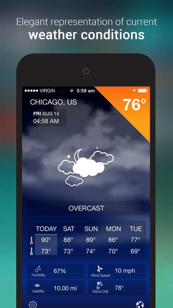 iWeather Forecast - iWeather Forecast app screen showing current weather and five day forecast for Chicago
