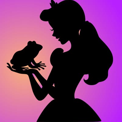 a shadow of a princess holding a frog realistic