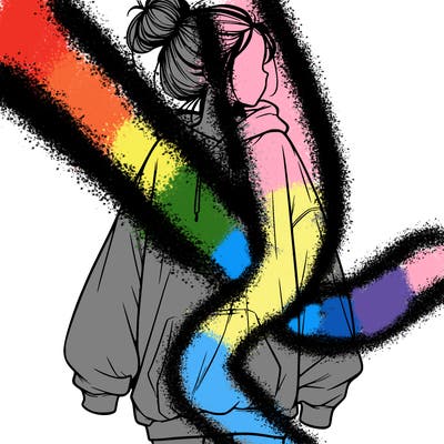 realistic girl with a oversized sweatshirt on and a bun