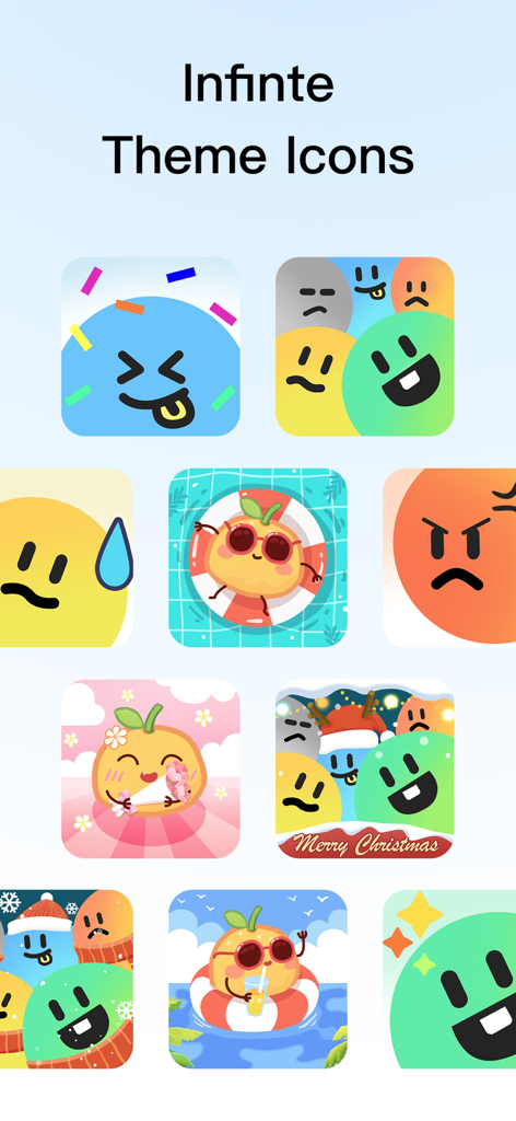 Destress Now - Stress Monitor - Destress Nowアプリのテーマとして使用される、カラフルでキュートなキャラクターアイコンのコレクション