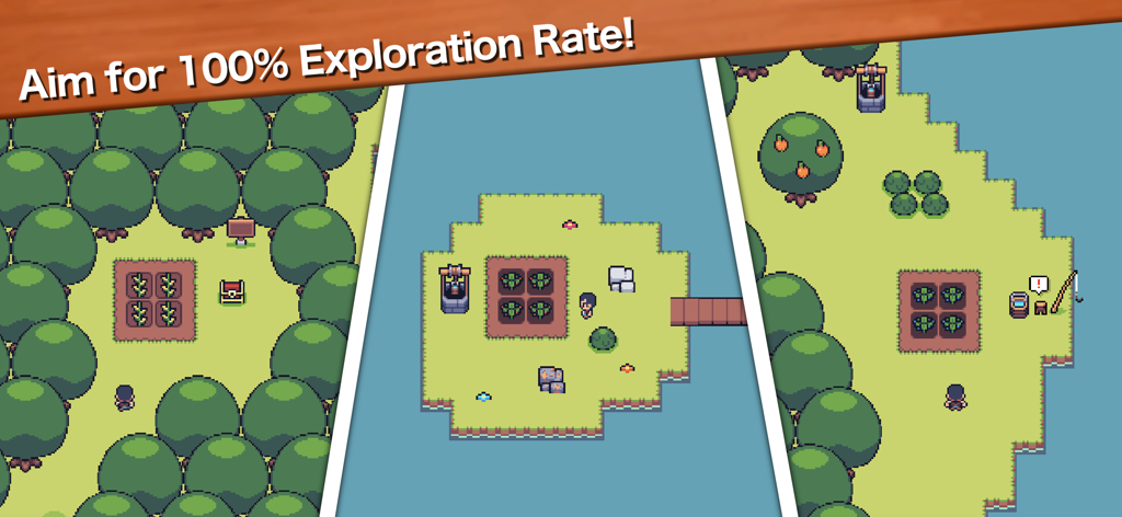 Mini Mini Farm - Jogabilidade retrô em pixel art mostrando exploração de ilha e atividades de agricultura em Mini Mini Farm.