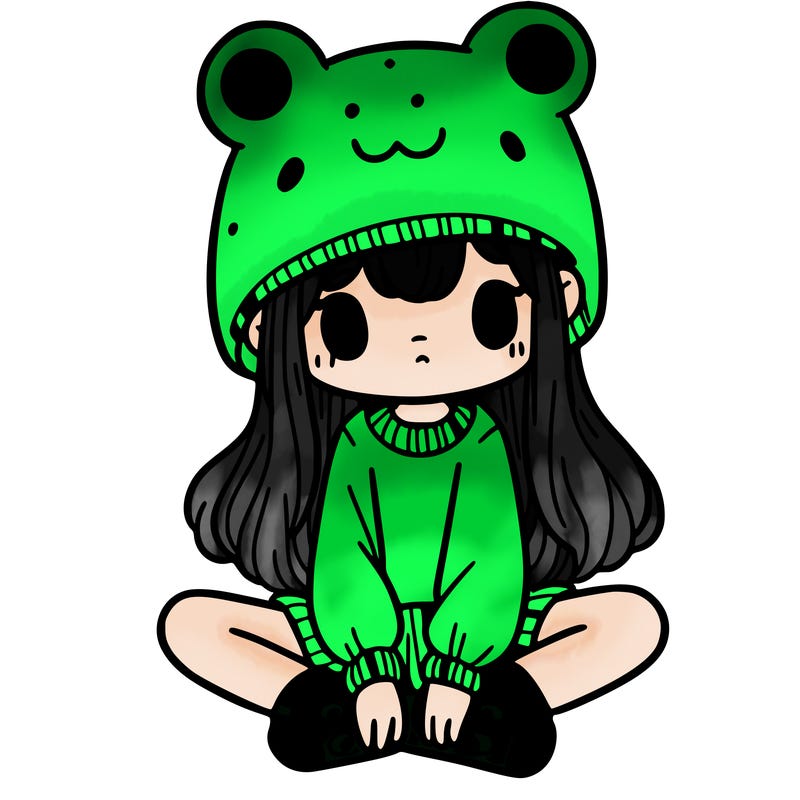 a girl wearing a frog hat and some frog socks