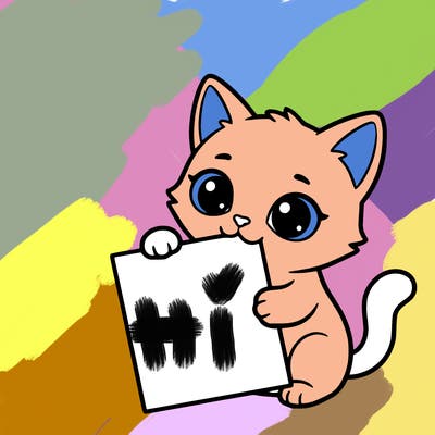 a small cat with a blank sheet of paper in its hand. the cat is sooooooo cute!