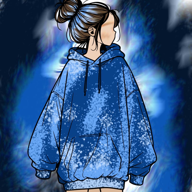 realistic girl with a oversized sweatshirt on and a bun