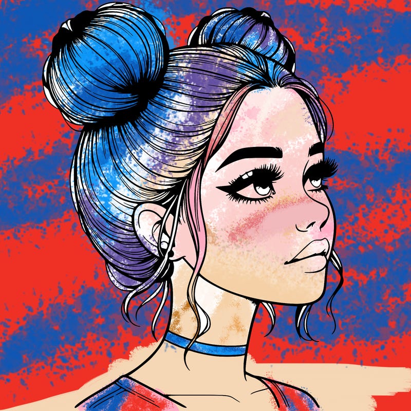 realistic girl with buns on the top of her head