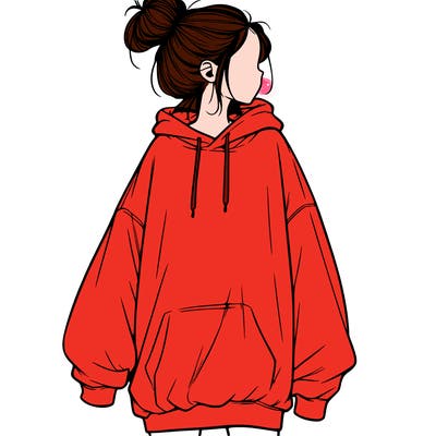 realistic girl with a oversized sweatshirt on and a bun