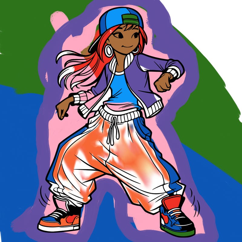 teenage girl doing street dance in baggy clothes