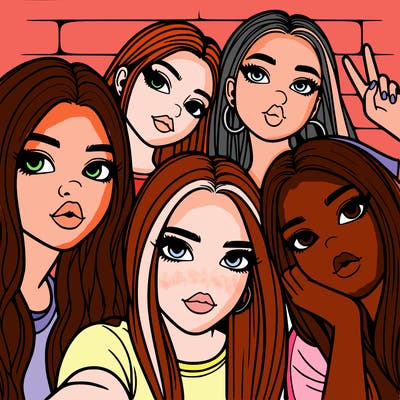 group of teen girls friends y2k up close in a selfie