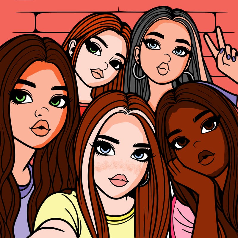 group of teen girls friends y2k up close in a selfie