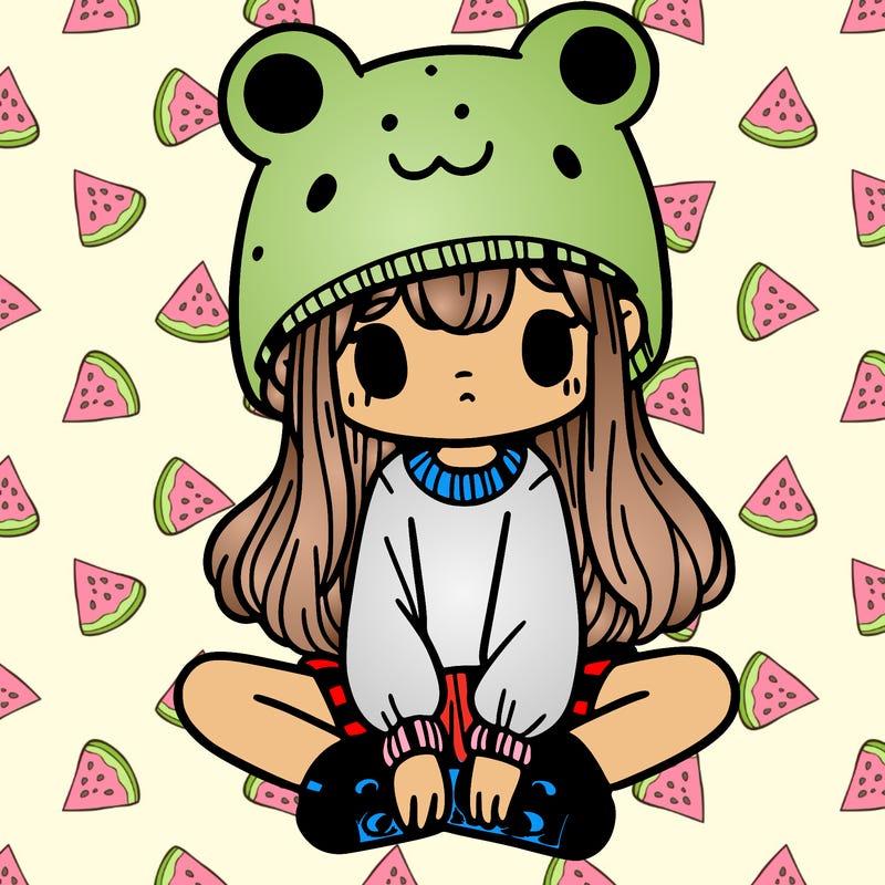 a girl wearing a frog hat and some frog socks