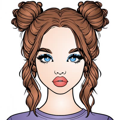 realistic girl with two buns in hair and lips