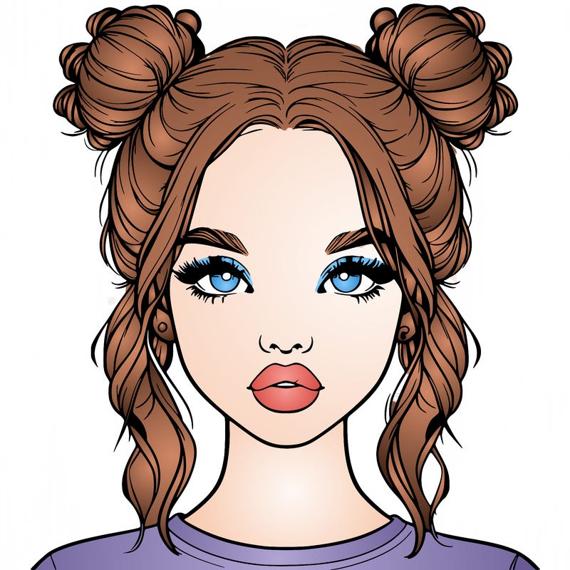 realistic girl with two buns in hair and lips