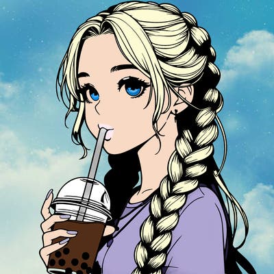 realistic girl with braided hair drinking boba