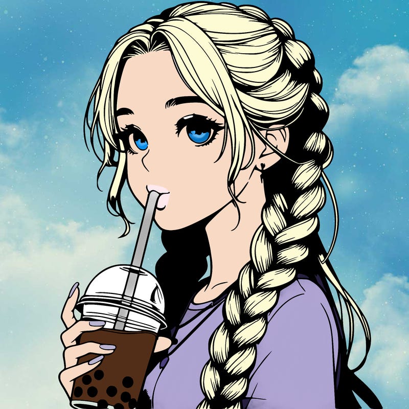 realistic girl with braided hair drinking boba