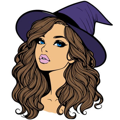 realistic witch girl with wavy hair and lips