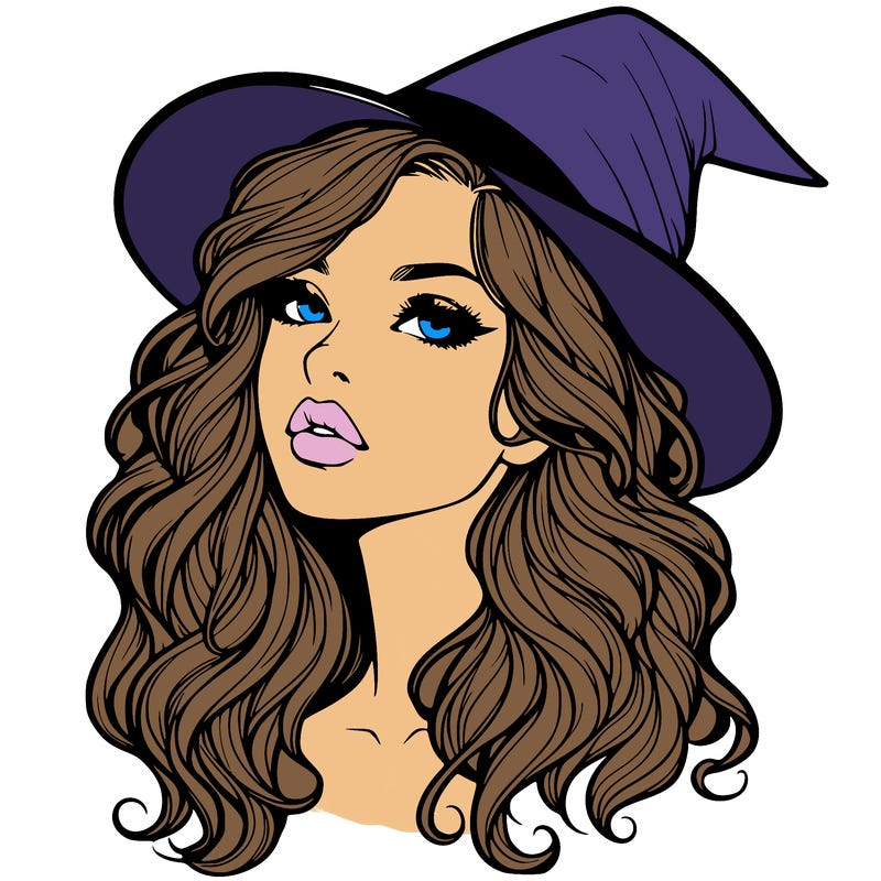 realistic witch girl with wavy hair and lips