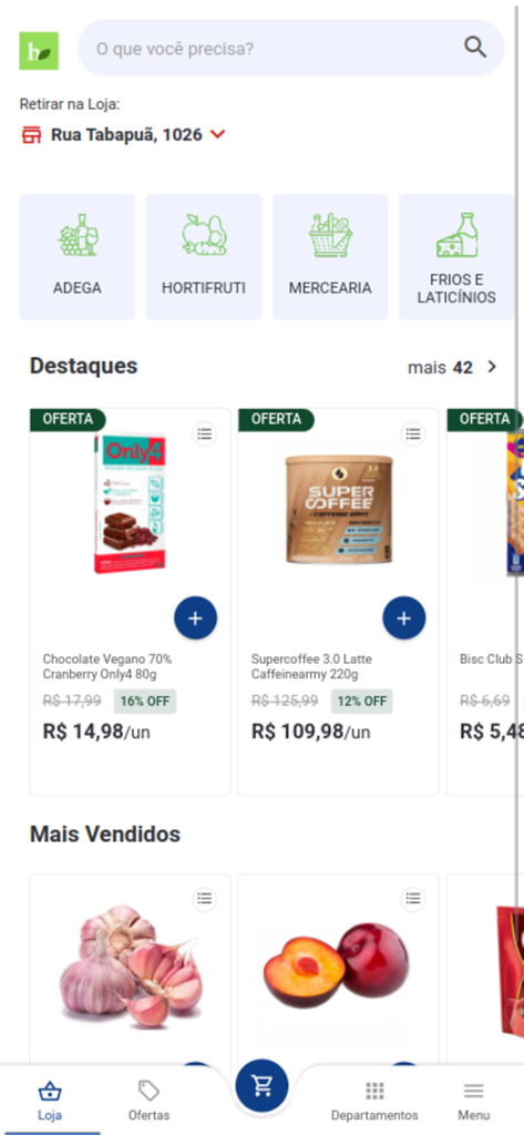 Emporio Hortisabor - Home screen of the Emporio Hortisabor app showing boutique grocery categories and premium health products