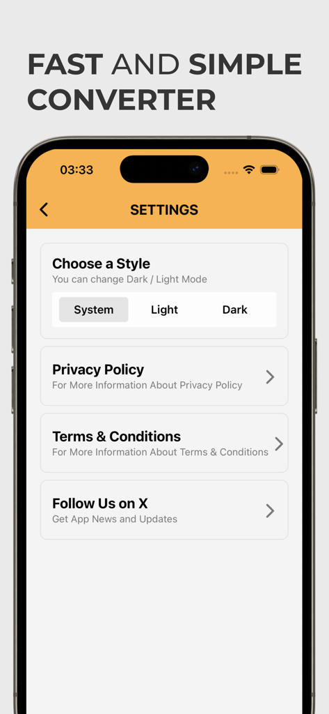 Schermata delle impostazioni dell'app Calcolatore KVA che mostra la selezione del tema per le modalità chiara e scura