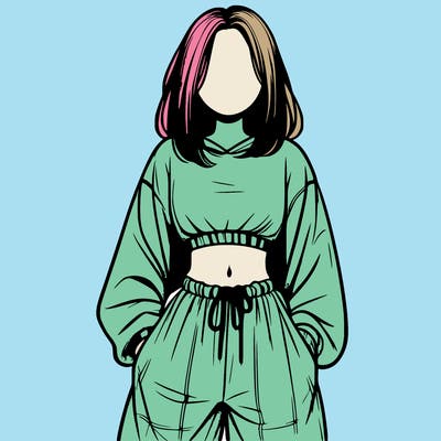 realistic girl faceless with baggy pants and a crop top