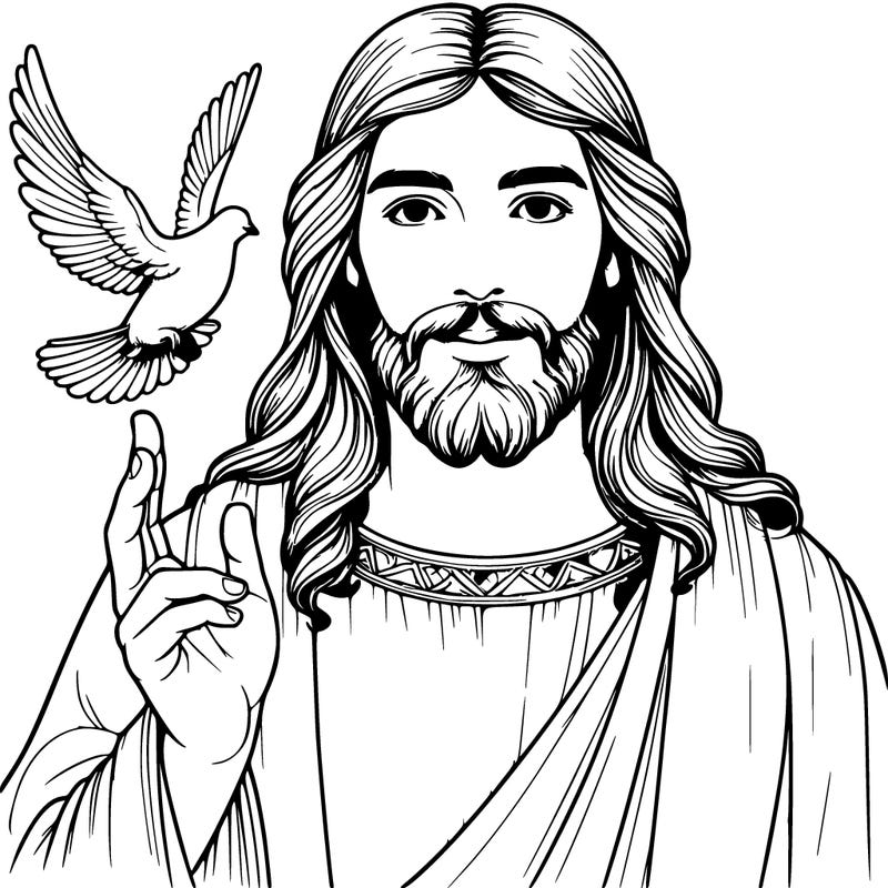 realistic jesus with a beautiful dove flying above him
