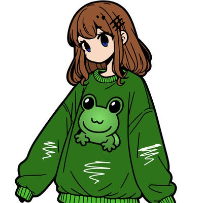 girl wearing frogging sweatshirt