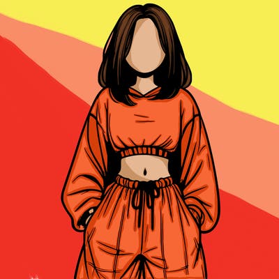 realistic girl faceless with baggy pants and a crop top