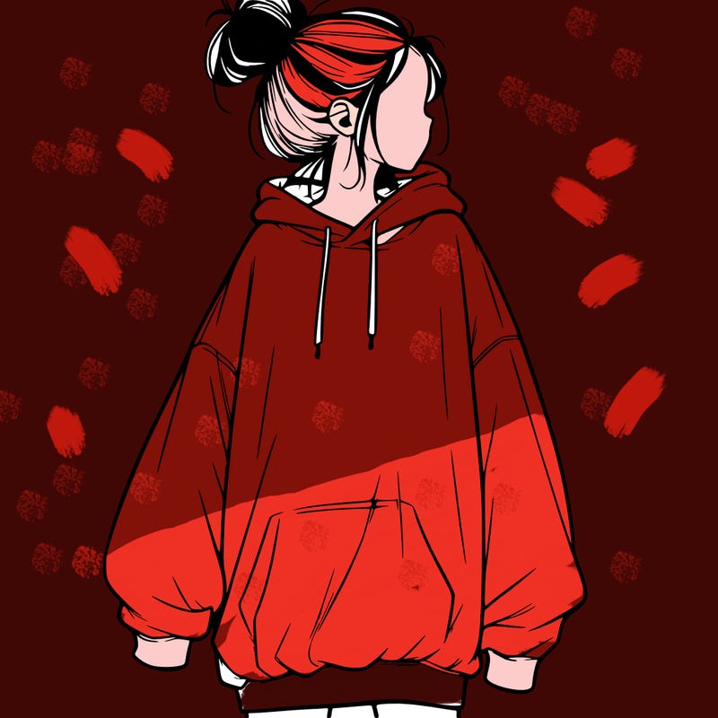 realistic girl with a oversized sweatshirt on and a bun
