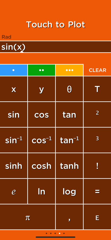 Interfaz de calculadora científica en la aplicación Solve que muestra el teclado de la función seno y una entrada de ecuación graficada.