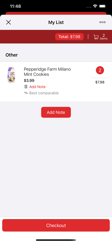 Freshop Groceries - Freshop Groceries app screen showing items in the shopping list with a checkout button