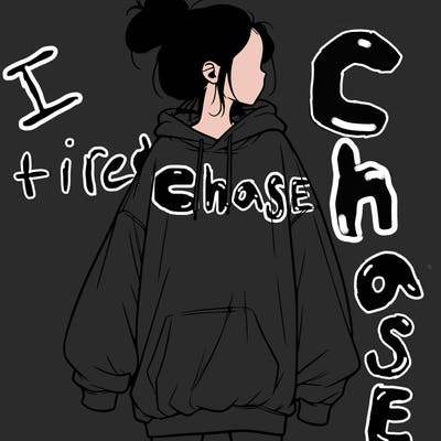 realistic girl with a oversized sweatshirt on and a bun