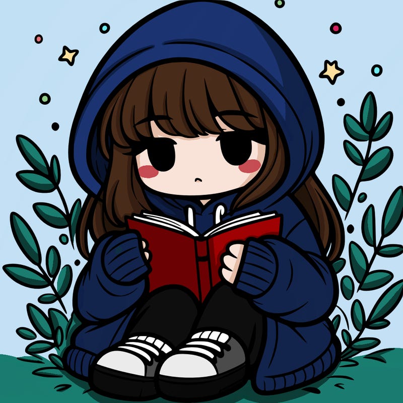 girl in oversized hoodie reading a book