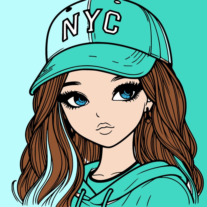 realistic girl wearing and nyc cap