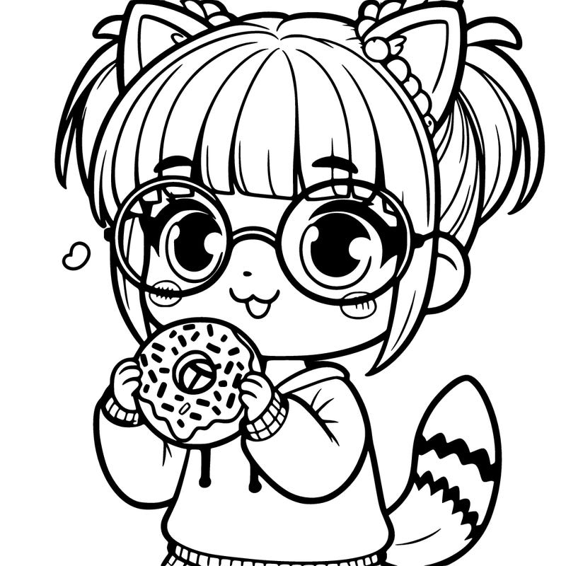 girl with glasses a tail eating a donut