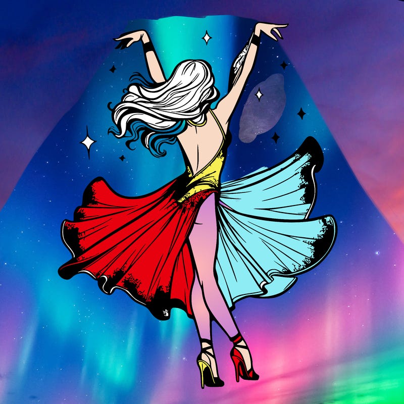 dancer dancing with a shimmery costume on realistic