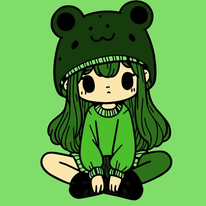 a girl wearing a frog hat and some frog socks