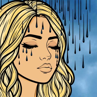 rain going over realistic woman’s face