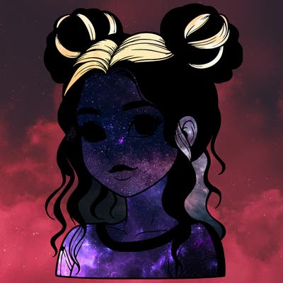 realistic girl with two buns in her hair