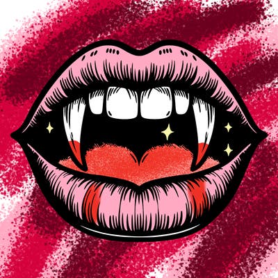 lips with vampire teeth