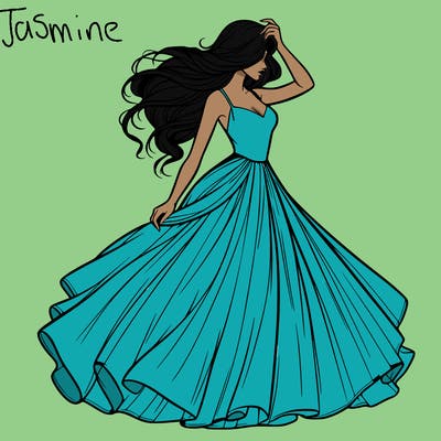 realistic woman with dress flowing in the wind