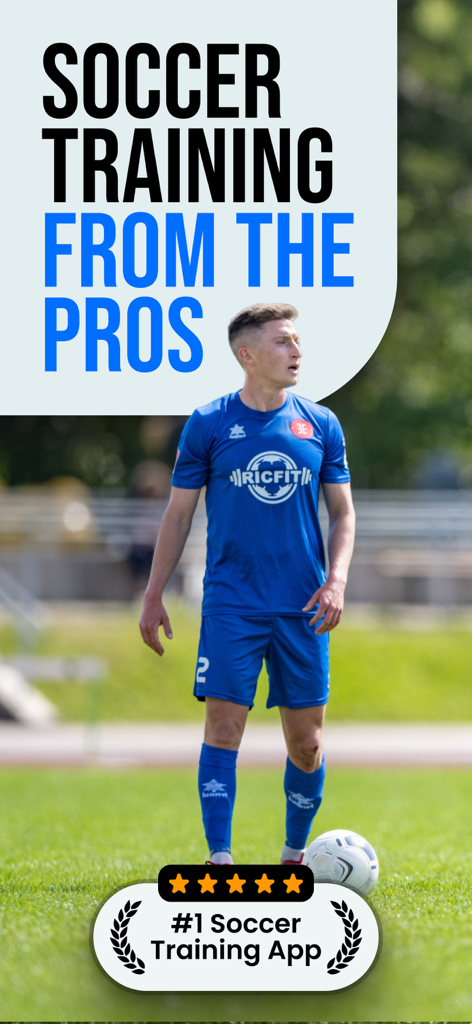 Promotional banner for RicFit soccer training app featuring a professional soccer player and the text Soccer Training From The Pros.