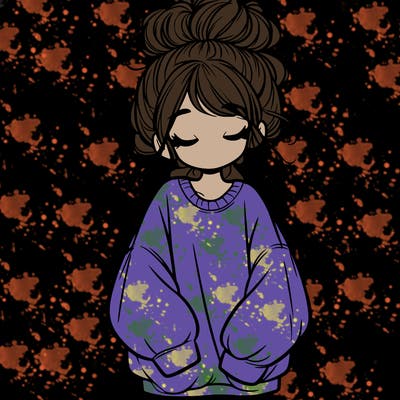 girl with baggy sweatshirt and messy bun