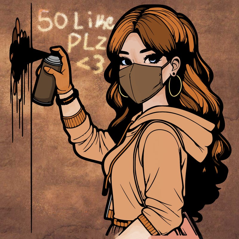 realistic girl with mask spray painting a wall