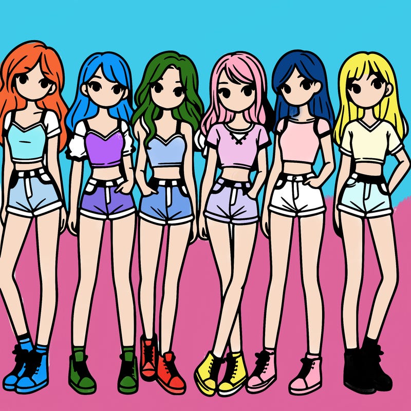 a group of girls wearing crop tops and shorts