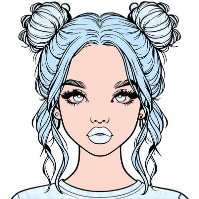 realistic girl with two buns in hair and lips